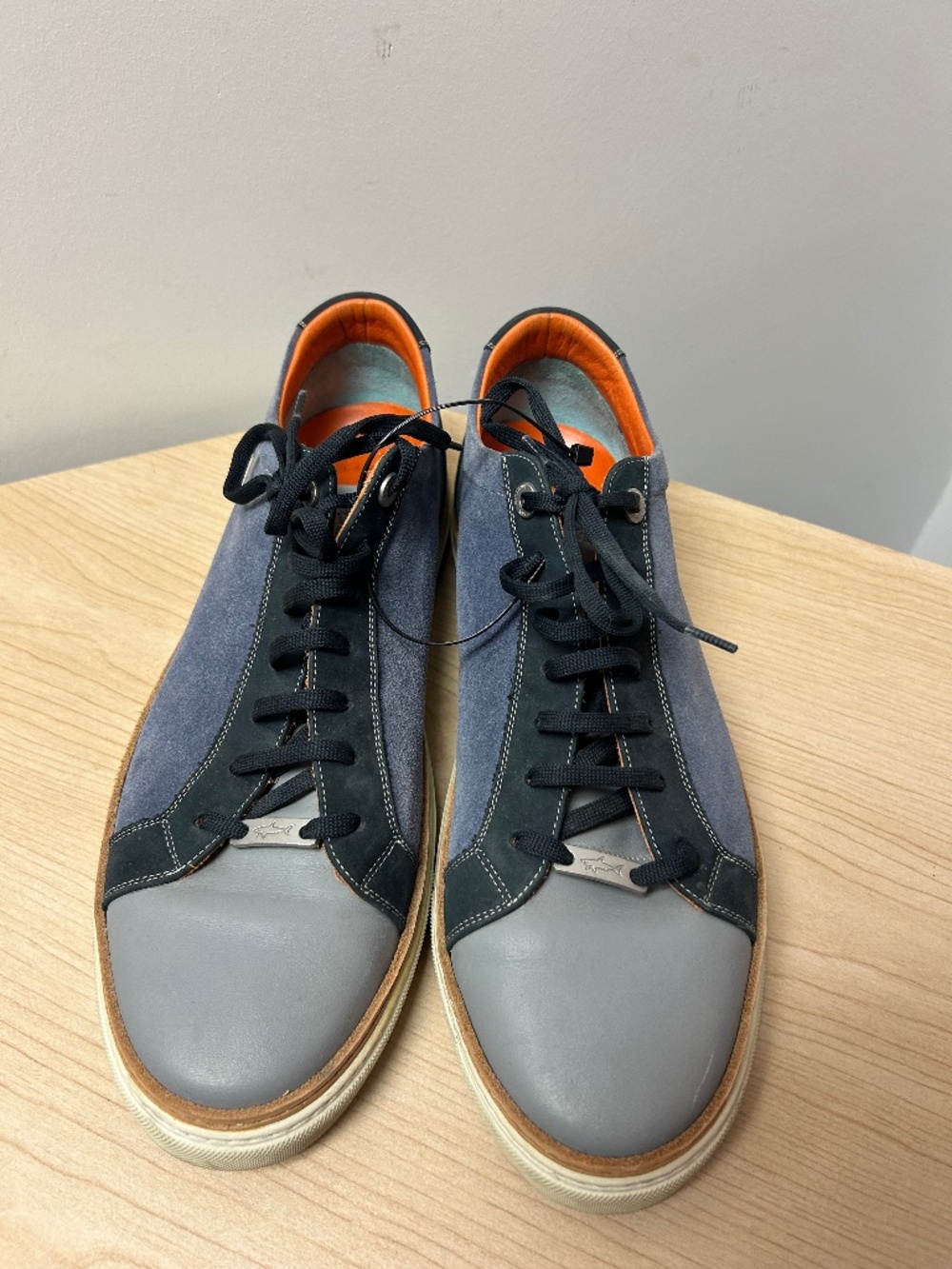 Paul & Shark Yachting Suede Leather Sneakers Navy Grey Orange Men’s Designer Sho